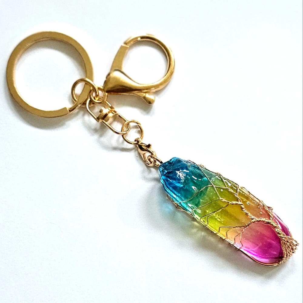 BRAND NEW! Ombre Natural Large Crystal Keychain Purse Charm ~ Gift Well-being